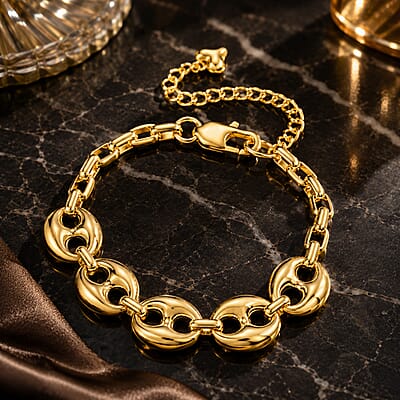 Interconnected Link Bracelet in ION Plated YG Stainless Steel (7.5-9.5In)