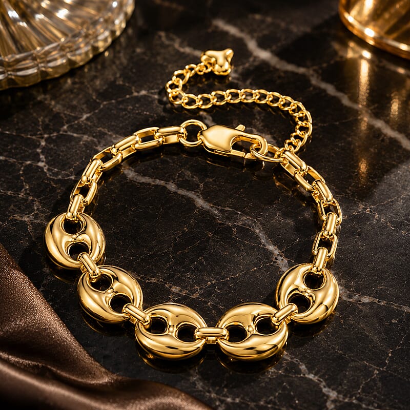 Interconnected Link Bracelet in ION Plated YG Stainless Steel (7.5-9.5In)