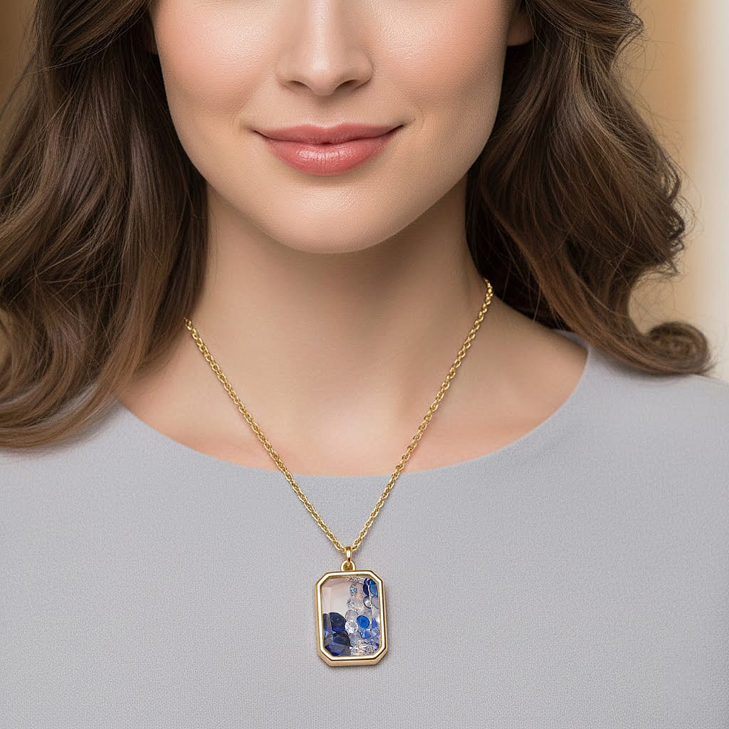 Blue and White Austrian Crystal Pendant Necklace in Goldtone (20 Inches)