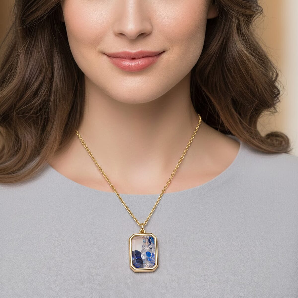 Blue and White Austrian Crystal Pendant Necklace in Goldtone (20 Inches) image number 2