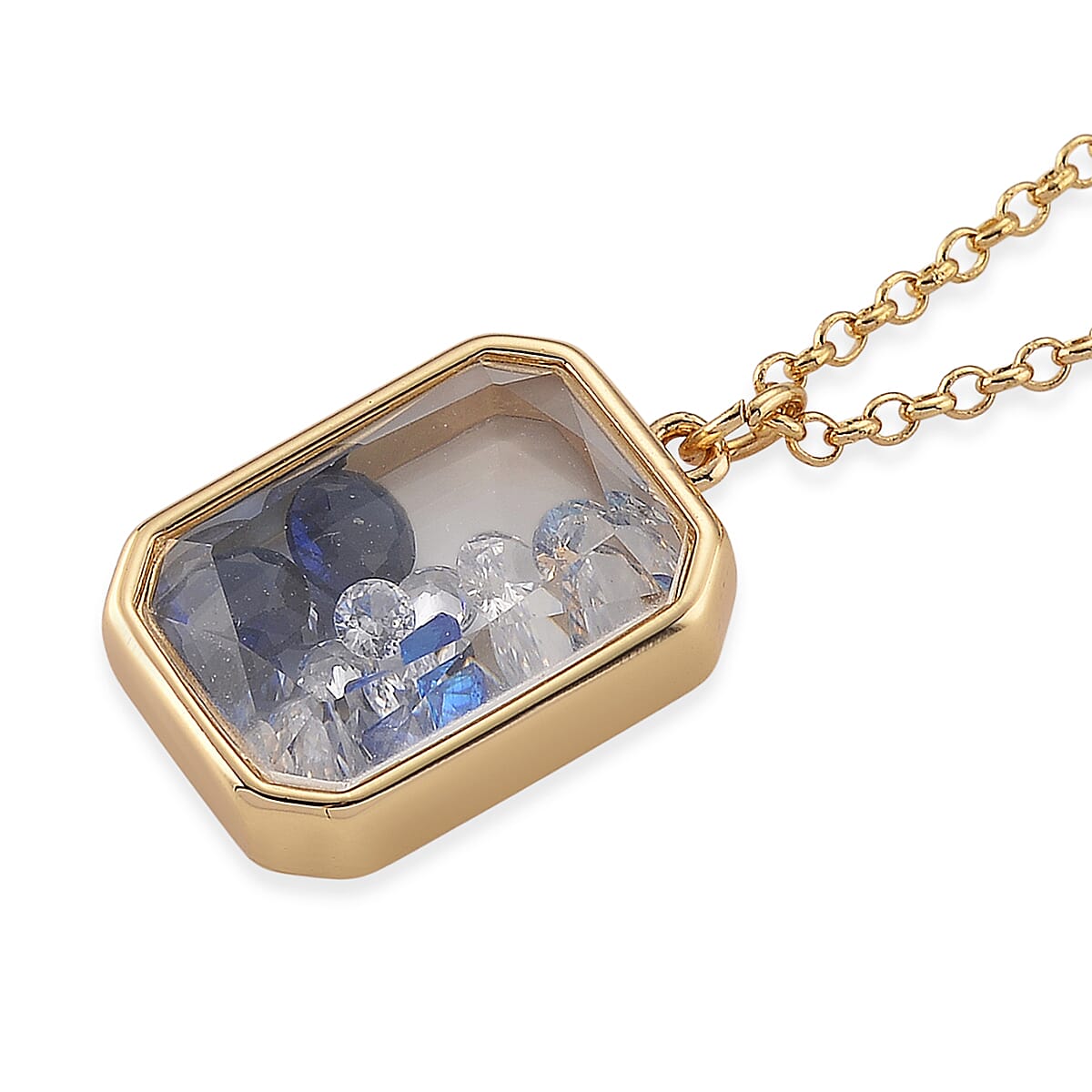 Blue and White Austrian Crystal Pendant Necklace in Goldtone (20 Inches) image number 3