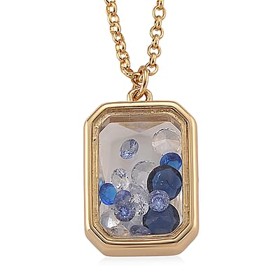 Blue and White Austrian Crystal Pendant Necklace in Goldtone (20 Inches)