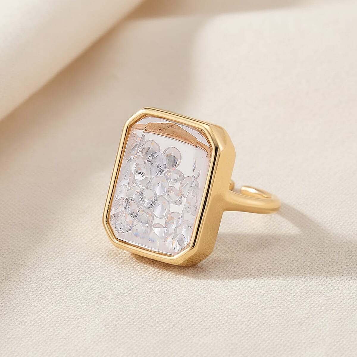 Austrian Crystal Ring in Goldtone (Adjustable) image number 1