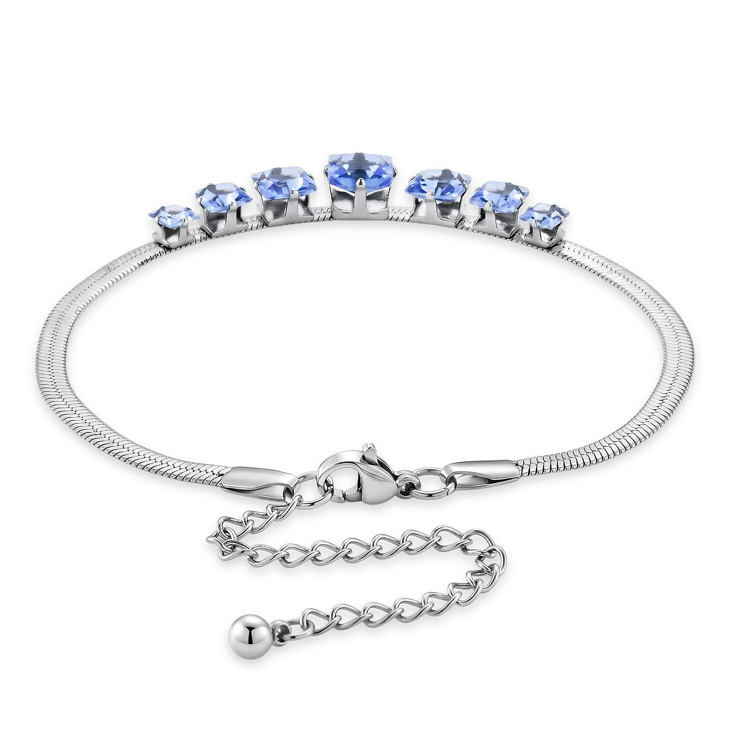Blue Austrian Crystal Bracelet in Stainless Steel (7.5-9.5In)