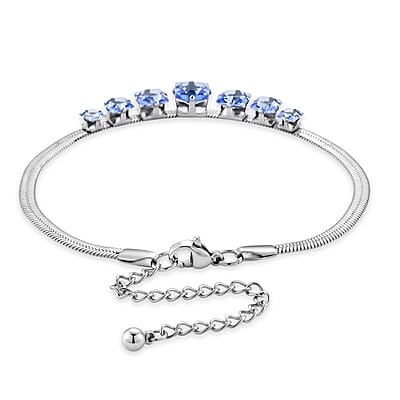 Blue Austrian Crystal Bracelet in Stainless Steel (7.5-9.5In)