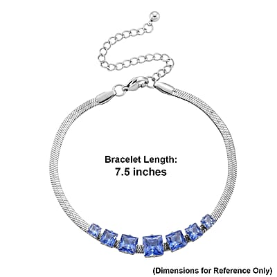 Blue Austrian Crystal Bracelet in Stainless Steel (7.5-9.5In)