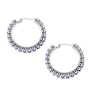 Blue Austrian Crystal Hoop Earrings in Stainless Steel