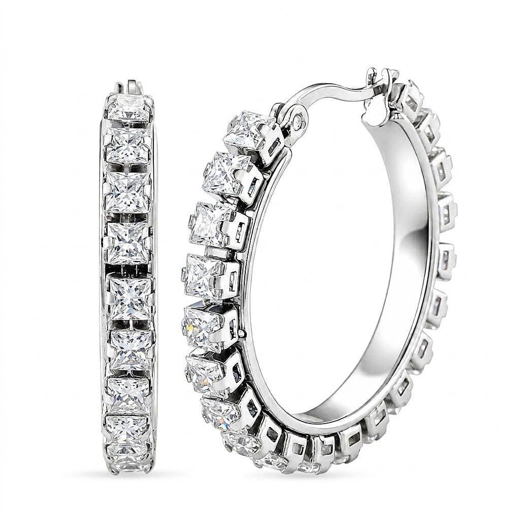 Blue Austrian Crystal Hoop Earrings in Stainless Steel