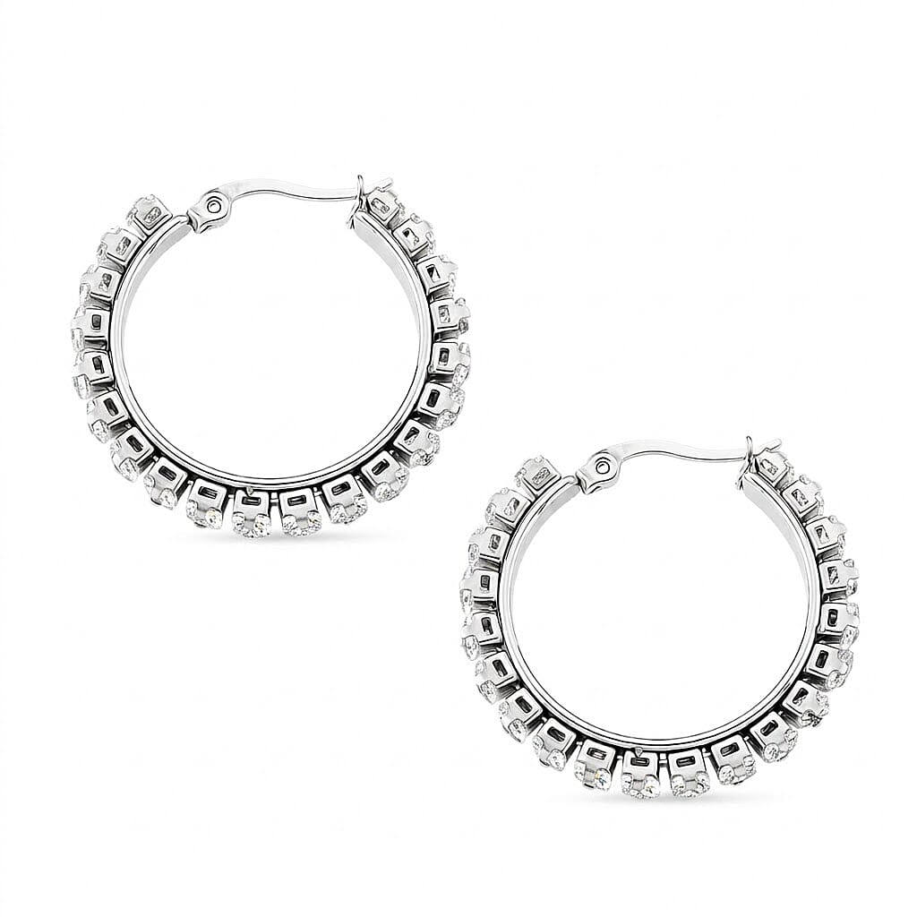Austrian Crystal Hoop Earrings in Stainless Steel