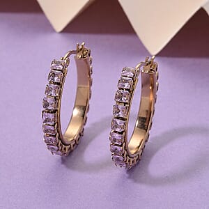 Pink Austrian Crystal Hoop Earrings in ION Plated RG Stainless Steel