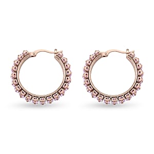 Pink Austrian Crystal Hoop Earrings in ION Plated RG Stainless Steel