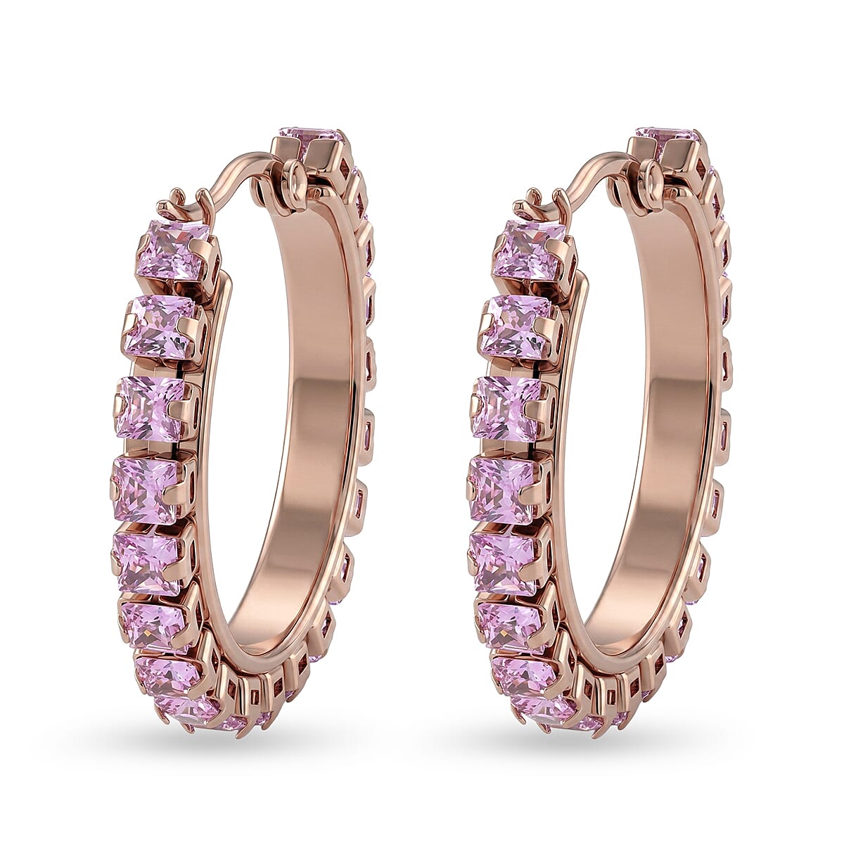 Pink Austrian Crystal Hoop Earrings in ION Plated RG Stainless Steel