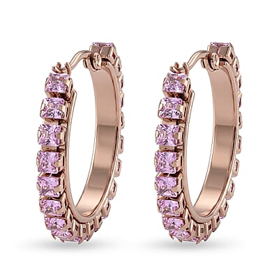 Pink Austrian Crystal Hoop Earrings in ION Plated RG Stainless Steel