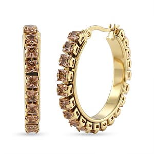 Champagne Austrian Crystal Hoop Earrings in ION Plated YG Stainless Steel