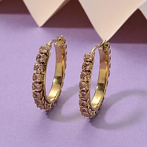 Champagne Austrian Crystal Hoop Earrings in ION Plated YG Stainless Steel