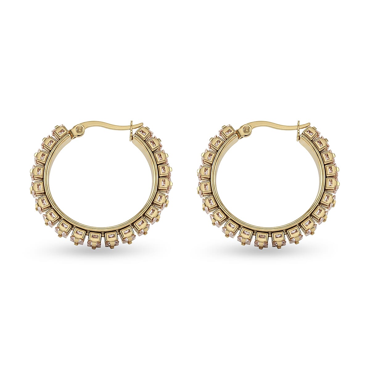 Champagne Austrian Crystal Hoop Earrings in ION Plated YG Stainless Steel image number 2