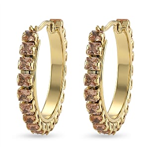Champagne Austrian Crystal Hoop Earrings in ION Plated YG Stainless Steel