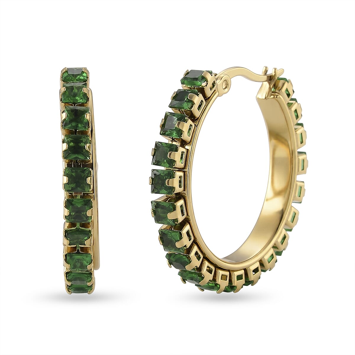 Green Austrian Crystal Hoop Earrings in ION Plated YG Stainless Steel