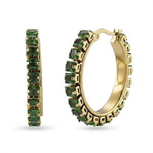 Green Austrian Crystal Hoop Earrings in ION Plated YG Stainless Steel