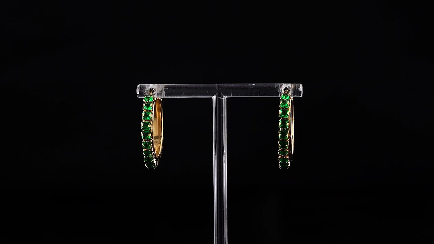Pink Austrian Crystal Hoop Earrings in ION Plated RG Stainless Steel
