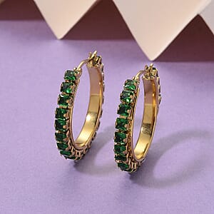 Green Austrian Crystal Hoop Earrings in ION Plated YG Stainless Steel