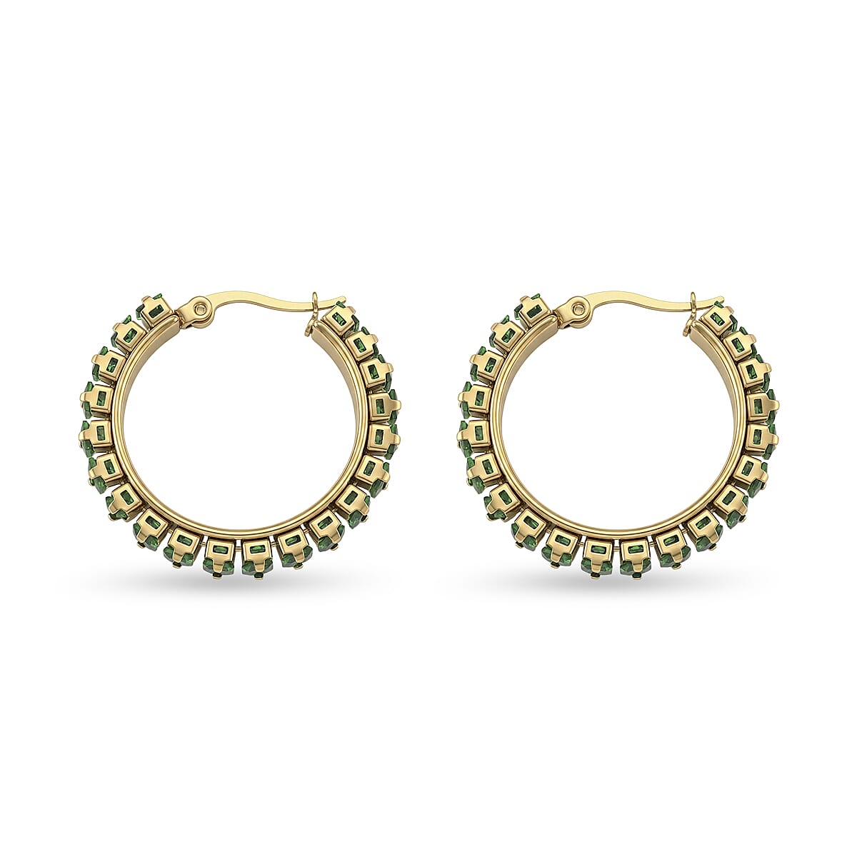 Green Austrian Crystal Hoop Earrings in ION Plated YG Stainless Steel image number 3
