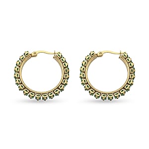 Green Austrian Crystal Hoop Earrings in ION Plated YG Stainless Steel