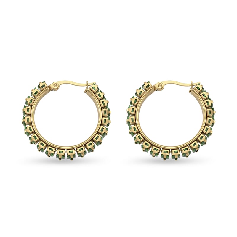 Green Austrian Crystal Hoop Earrings in ION Plated YG Stainless Steel