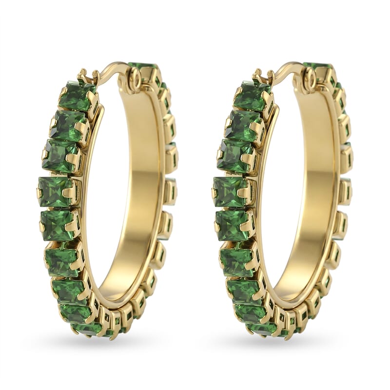 Green Austrian Crystal Hoop Earrings in ION Plated YG Stainless Steel