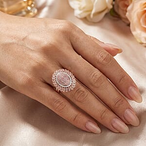 D'Joy Natural Pink and White Diamond I3 1.00 ctw Petal Crown Ring in 18K Vermeil Rose Gold Over Sterling Silver (Size 10.0)