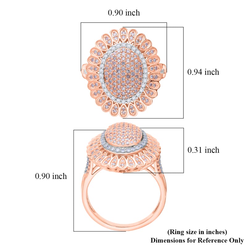 D'Joy Natural Pink and White Diamond I3 1.00 ctw Petal Crown Ring in 18K Vermeil Rose Gold Over Sterling Silver (Size 10.0)