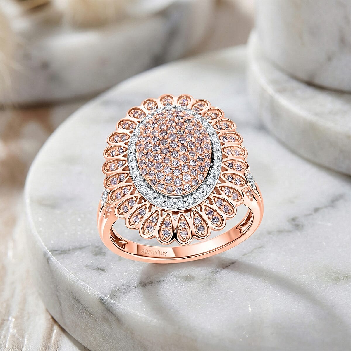 D'Joy Natural Pink and White Diamond I3 1.00 ctw Petal Crown Ring in 18K Vermeil Rose Gold Over Sterling Silver (Size 6.0) image number 1