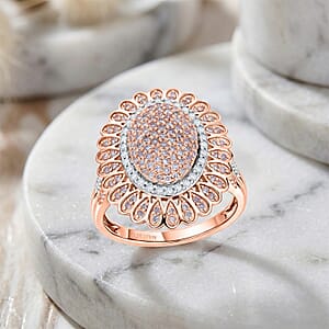 D'Joy Natural Pink and White Diamond I3 1.00 ctw Petal Crown Ring in 18K Vermeil Rose Gold Over Sterling Silver (Size 6.0)