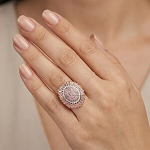 D'Joy Natural Pink and White Diamond I3 1.00 ctw Petal Crown Ring in 18K Vermeil Rose Gold Over Sterling Silver (Size 6.0)