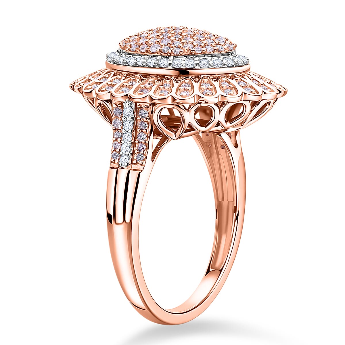 D'Joy Natural Pink and White Diamond I3 1.00 ctw Petal Crown Ring in 18K Vermeil Rose Gold Over Sterling Silver (Size 6.0) image number 3
