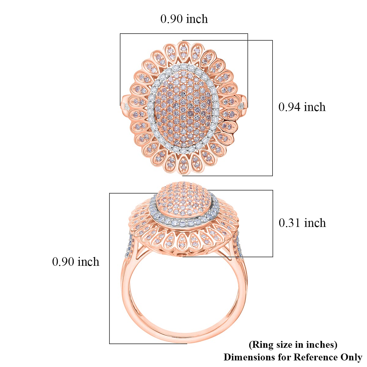 D'Joy Natural Pink and White Diamond I3 1.00 ctw Petal Crown Ring in 18K Vermeil Rose Gold Over Sterling Silver (Size 6.0) image number 5