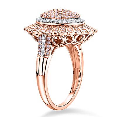 D'Joy Natural Pink and White Diamond I3 1.00 ctw Petal Crown Ring in 18K Vermeil Rose Gold Over Sterling Silver (Size 7.0)