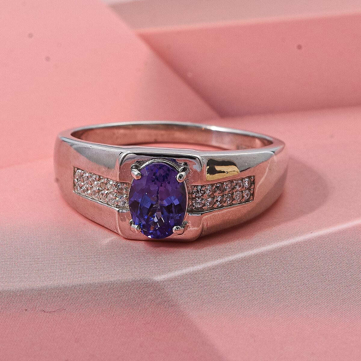 D'Joy Premium Tanzanite and White Zircon 1.15 ctw Men's Ring in Rhodium Over Sterling Silver (Size 12.0) image number 1