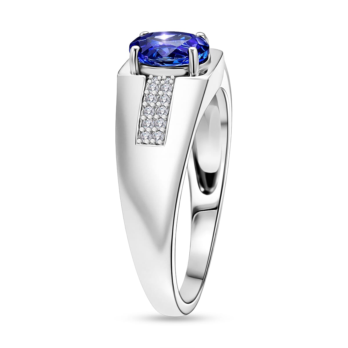 D'Joy Premium Tanzanite and White Zircon 1.15 ctw Men's Ring in Rhodium Over Sterling Silver (Size 12.0) image number 3
