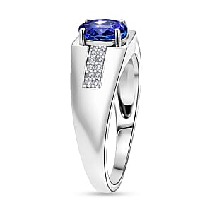 D'Joy Premium Tanzanite and White Zircon 1.15 ctw Men's Ring in Rhodium Over Sterling Silver (Size 12.0)