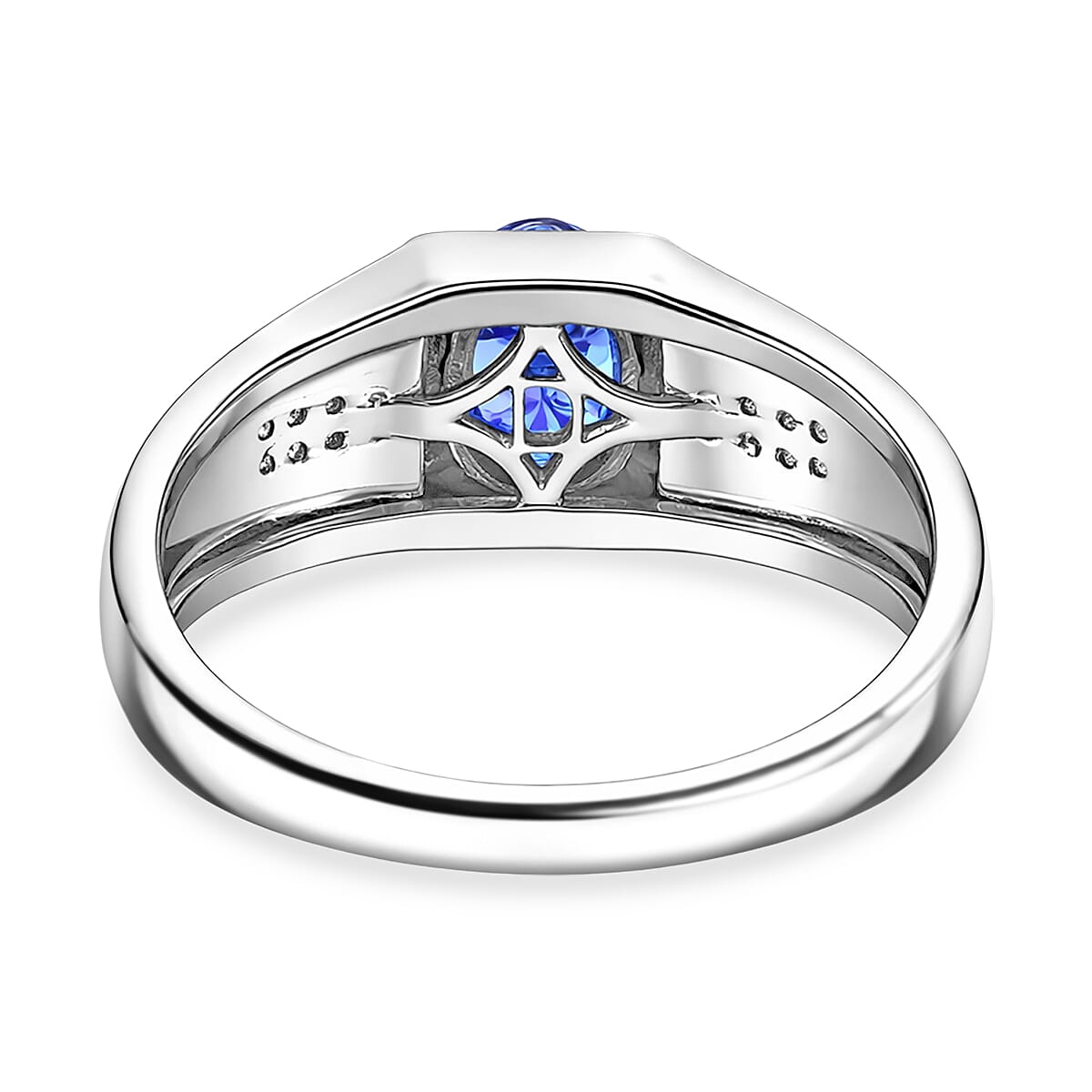 D'Joy Premium Tanzanite and White Zircon 1.15 ctw Men's Ring in Rhodium Over Sterling Silver (Size 12.0) image number 4