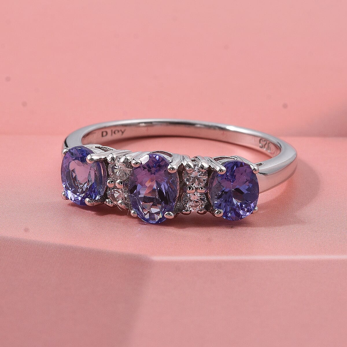 D'Joy Tanzanite and White Zircon 1.50 ctw Royal Trinity Ring in Rhodium Over Sterling Silver (Size 10.0) image number 1