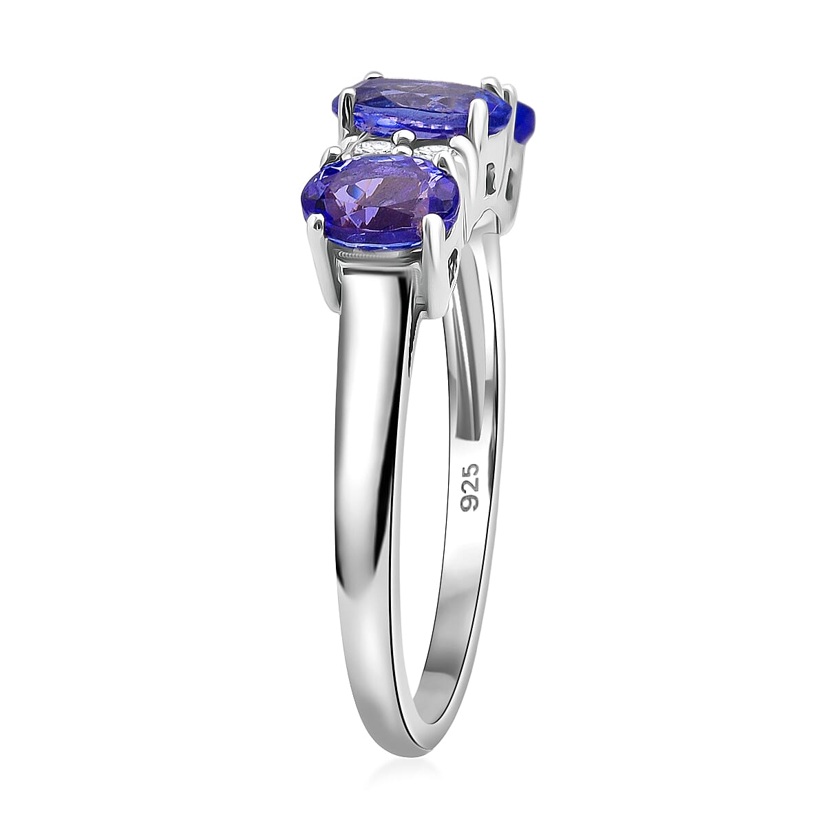 D'Joy Tanzanite and White Zircon 1.50 ctw Royal Trinity Ring in Rhodium Over Sterling Silver (Size 10.0) image number 2