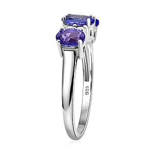 D'Joy Tanzanite and White Zircon 1.50 ctw Royal Trinity Ring in Rhodium Over Sterling Silver (Size 5.0)