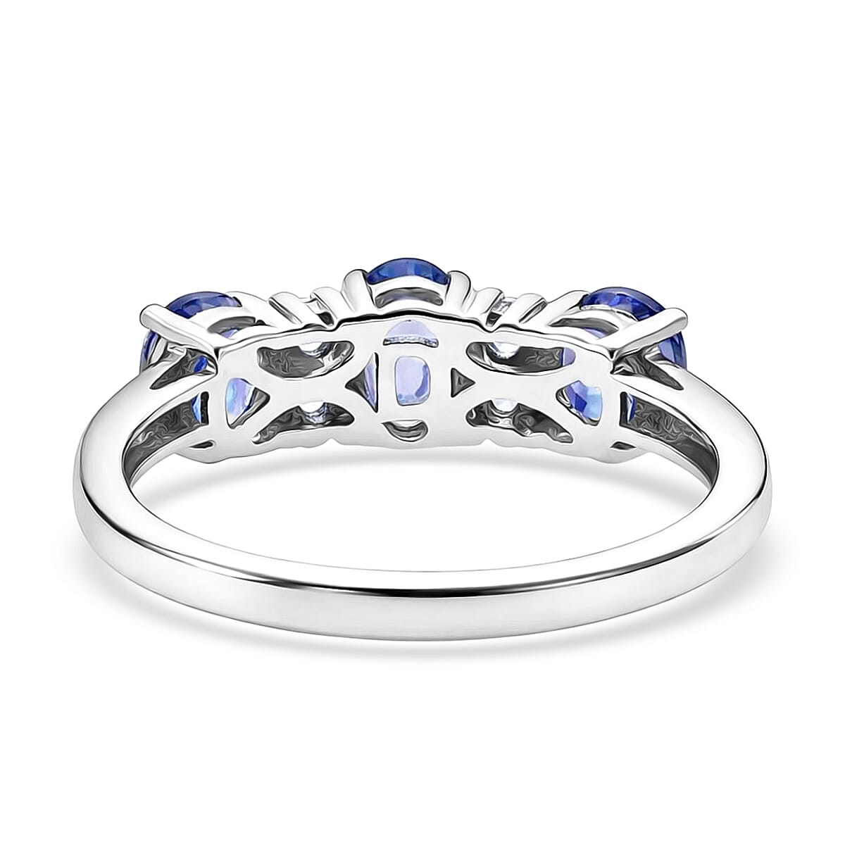 D'Joy Tanzanite and White Zircon 1.50 ctw Royal Trinity Ring in Rhodium Over Sterling Silver (Size 5.0) image number 4