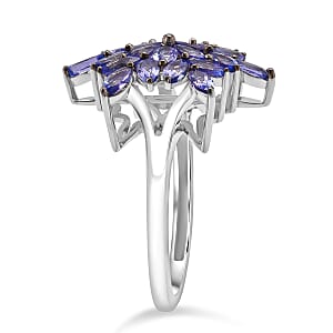 D'Joy Tanzanite 2.30 ctw Royal Bloom Ring in Rhodium Over Sterling Silver (Size 10.0)