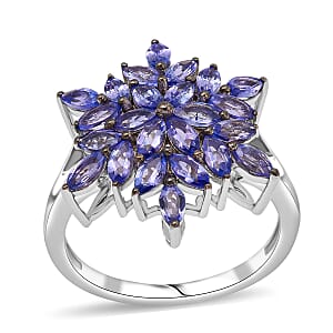 D'Joy Tanzanite 2.30 ctw Royal Bloom Ring in Rhodium Over Sterling Silver (Size 6.0)