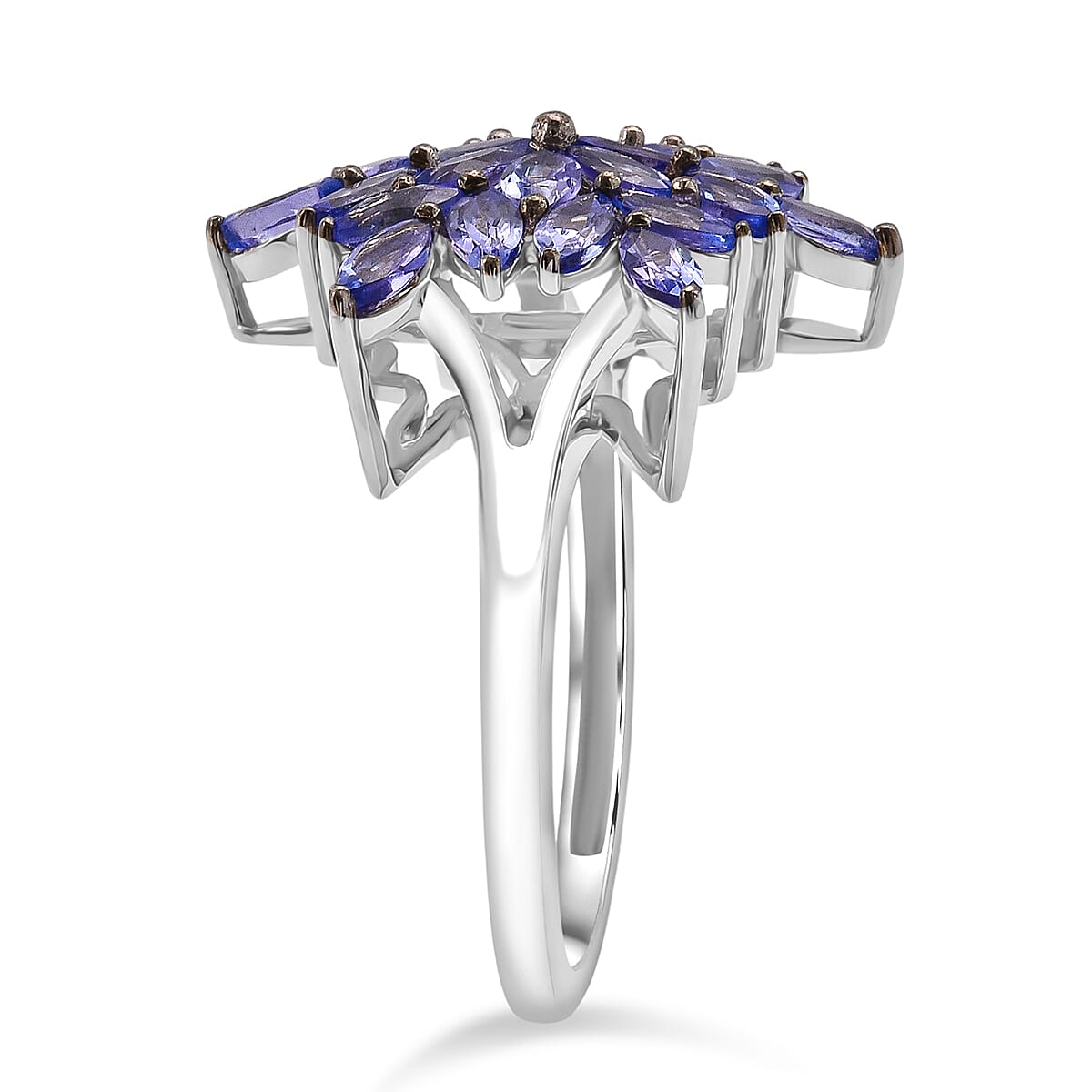 D'Joy Tanzanite 2.30 ctw Royal Bloom Ring in Rhodium Over Sterling Silver (Size 7.0) image number 3
