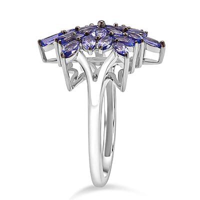 D'Joy Tanzanite 2.30 ctw Royal Bloom Ring in Rhodium Over Sterling Silver (Size 7.0)