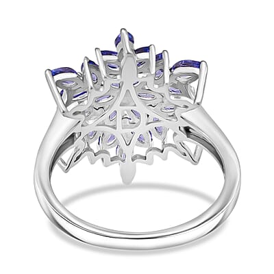 D'Joy Tanzanite 2.30 ctw Royal Bloom Ring in Rhodium Over Sterling Silver (Size 7.0)